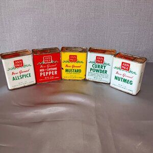 VTG Spice Tin Lot Ann Page Pepper Allspice Mustard Curry Nutmeg Holiday Crafting